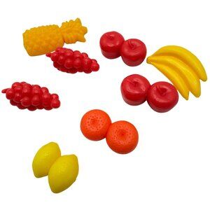 Plastic Fruit Set 8 Pc Miniatures Grapes Apples Oranges Bananas Lemons Pineapple